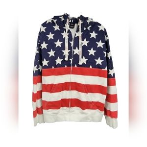ISAAC'S DESIGNS STARS STRIPES AMERICAN FLAG PATRIOTIC HOODIE MEDIUM MENS WOMENS